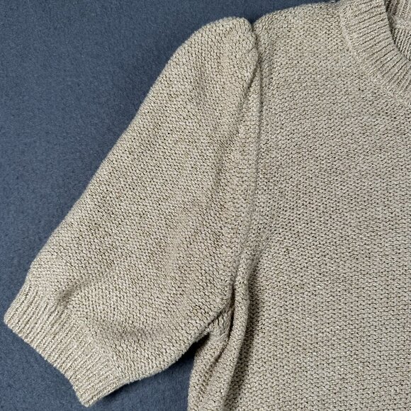 Ann Taylor Sweater Womens XS Metallic Short Sleeve Puff Shoulder Pullover Knit - Picture 5 of 10